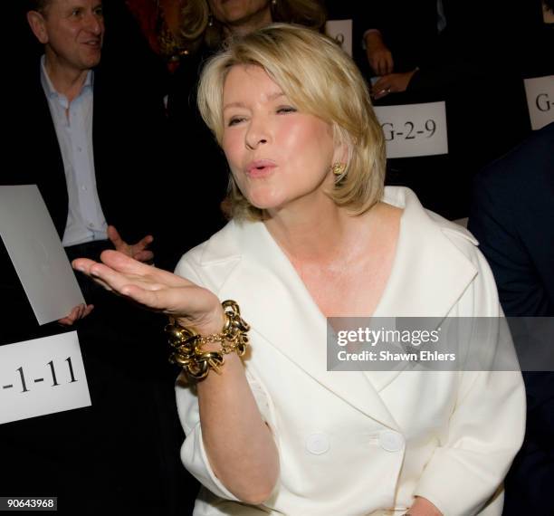 Personality Martha Stewart attends Chado Ralph Rucci Spring 2010 during Mercedes-Benz Fashion Week at Bryant Park on September 12, 2009 in New York...