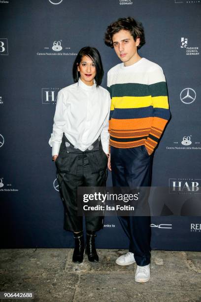 Designer Bav Tailor and Davide Grillo during the Fashion HAB show presented by Mercedes-Benz at Halle am Berghain on January 17, 2018 in Berlin,...