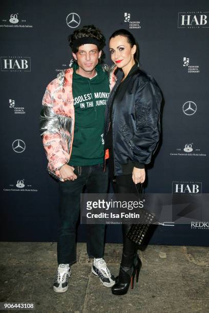 Carl Jakob Haupt and Designer Anita Tillmann during the Fashion HAB show presented by Mercedes-Benz at Halle am Berghain on January 17, 2018 in...
