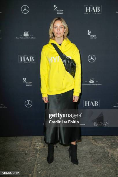 Blogger Lisa Hahnbueck during the Fashion HAB show presented by Mercedes-Benz at Halle am Berghain on January 17, 2018 in Berlin, Germany.