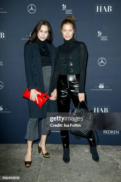 Models Nico and Kaya during the Fashion HAB show presented by Mercedes-Benz at Halle am Berghain on January 17, 2018 in Berlin, Germany.