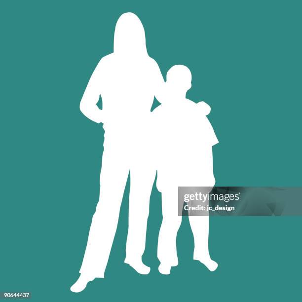 ilustraciones, imágenes clip art, dibujos animados e iconos de stock de madre e hijo silueta - arm around