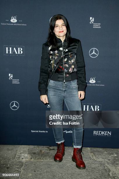 German actress Jasmin Tabatabai during the Fashion HAB show presented by Mercedes-Benz at Halle am Berghain on January 17, 2018 in Berlin, Germany.