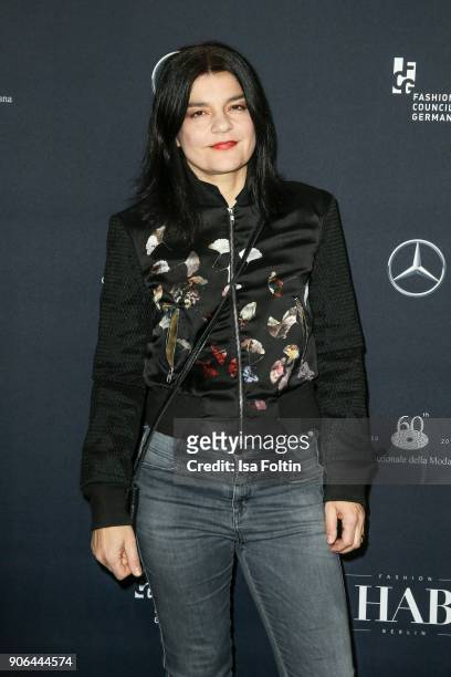 German actress Jasmin Tabatabai during the Fashion HAB show presented by Mercedes-Benz at Halle am Berghain on January 17, 2018 in Berlin, Germany.