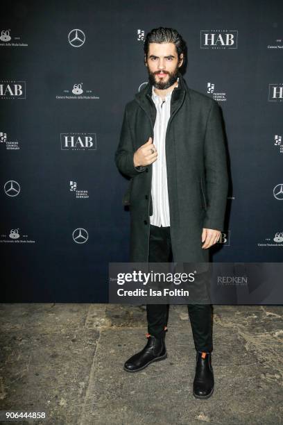 German actor Nik Xhelilaj during the Fashion HAB show presented by Mercedes-Benz at Halle am Berghain on January 17, 2018 in Berlin, Germany.