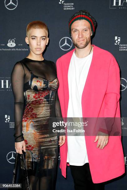 Alina Sueggeler and Andi Weizel of Frida Gold during the Fashion HAB show presented by Mercedes-Benz at Halle am Berghain on January 17, 2018 in...