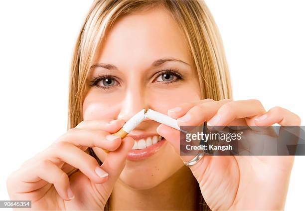 quit smoking! - breaking cigarette stock pictures, royalty-free photos & images