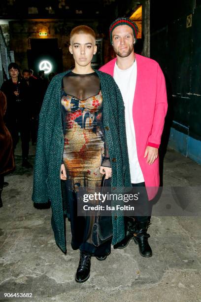 Alina Sueggeler and Andi Weizel of Frida Gold during the Fashion HAB show presented by Mercedes-Benz at Halle am Berghain on January 17, 2018 in...