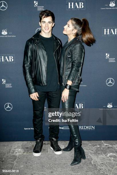 Italian model Pietro Boselli and his girlfriend during the Fashion HAB show presented by Mercedes-Benz at Halle am Berghain on January 17, 2018 in...