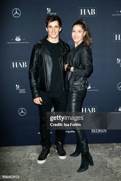 Italian model Pietro Boselli and his girlfriend during the Fashion HAB show presented by Mercedes-Benz at Halle am Berghain on January 17, 2018 in...