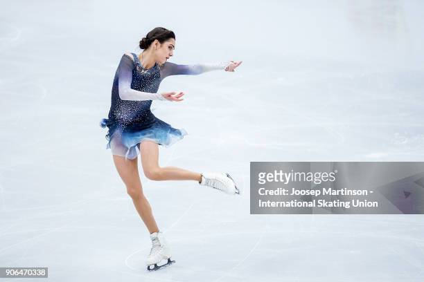 Evgenia Medvedeva of Russia competes in the Ladies Short Program during day two of the European Figure Skating Championships at Megasport Arena on...