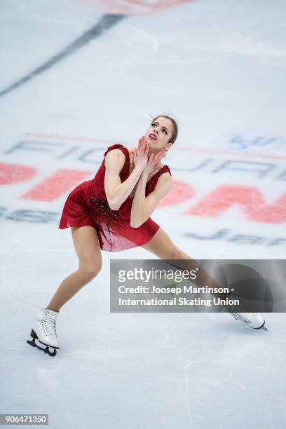 Carolina Kostner of Italy competes in the Ladies Short Program during day two of the European Figure Skating Championships at Megasport Arena on...