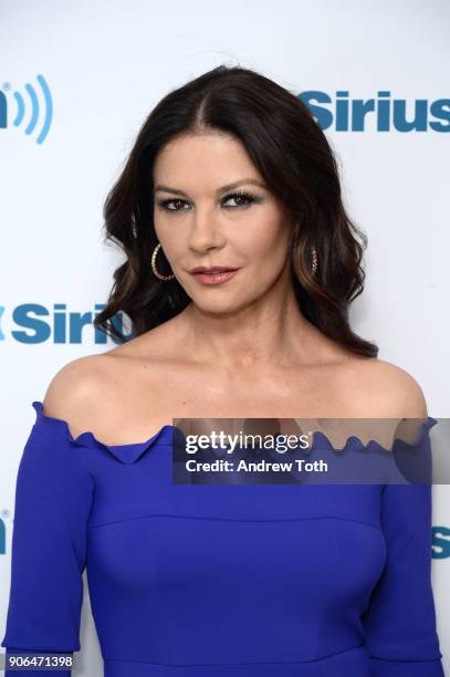 Catherine Zeta Jones visits SiriusXM at SiriusXM Studios on January 18, 2018 in New York City.