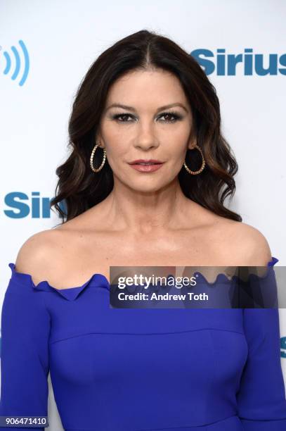 Catherine Zeta Jones visits SiriusXM at SiriusXM Studios on January 18, 2018 in New York City.