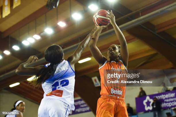 Endene Myem of Schio and Marie Mane of Montpellier during the Women's Euroleague match between Lattes Montpellier and Schio on January 17, 2018 in...