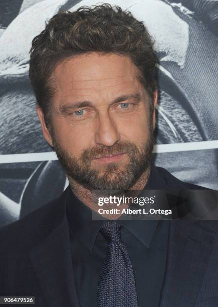 Actor Gerard Butler arrives for the Premiere Of STX Films' "Den Of Thieves" held at Regal LA Live Stadium 14 on January 17, 2018 in Los Angeles,...