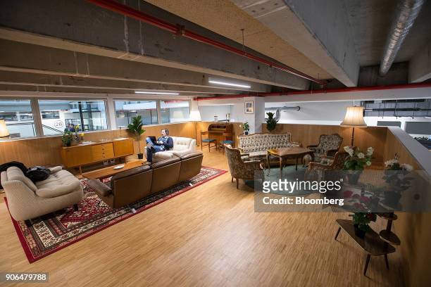 Vintage upholstered furniture sits in a work area as Robert Bosch GmbH opens an Internet of Things campus in Berlin, Germany, on Thursday, Jan. 18,...