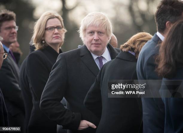 Foreign Secretary Boris Johnson views a guard of honour ahead of UK-France summit talks at the Royal Military Academy Sandhurst on January 18, 2018...