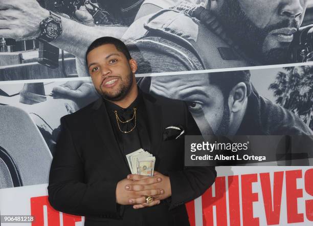 Actor O'Shea Jackson Jr. Arrives for the Premiere Of STX Films' "Den Of Thieves" held at Regal LA Live Stadium 14 on January 17, 2018 in Los Angeles,...