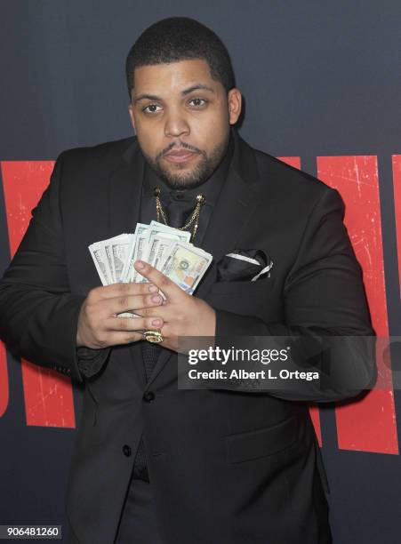 Actor O'Shea Jackson Jr. Arrives for the Premiere Of STX Films' "Den Of Thieves" held at Regal LA Live Stadium 14 on January 17, 2018 in Los Angeles,...