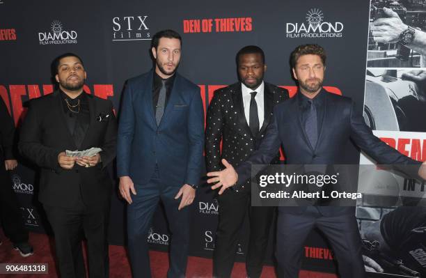 Actors 'Shea Jackson Jr., Pablo Schreiber, Curtis Jackson and Gerard Butler arrives for the Premiere Of STX Films' "Den Of Thieves" held at Regal LA...