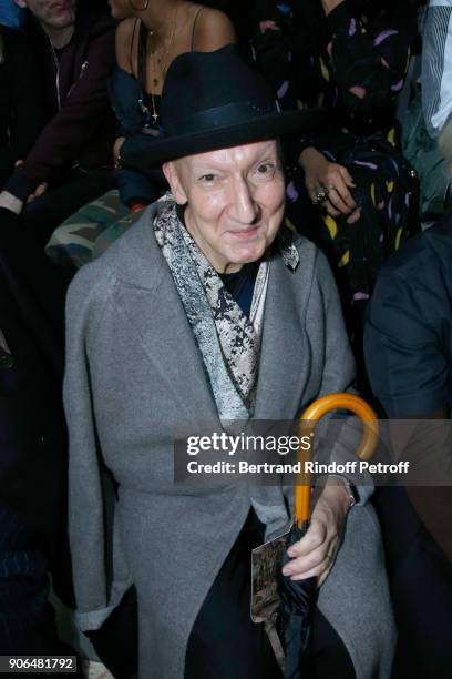 Stephen Jones, hat designer for Christian Dior fashion house, attends the Louis Vuitton Menswear Fall/Winter 2018-2019 show as part of Paris Fashion...