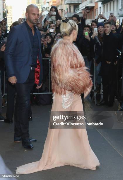 Lady Gaga is seen leaving Palazzo Parigi Hotel on January 18, 2018 in Milan, Italy.