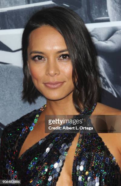 Actress Sonya Balmores arrives for the Premiere Of STX Films' "Den Of Thieves" held at Regal LA Live Stadium 14 on January 17, 2018 in Los Angeles,...