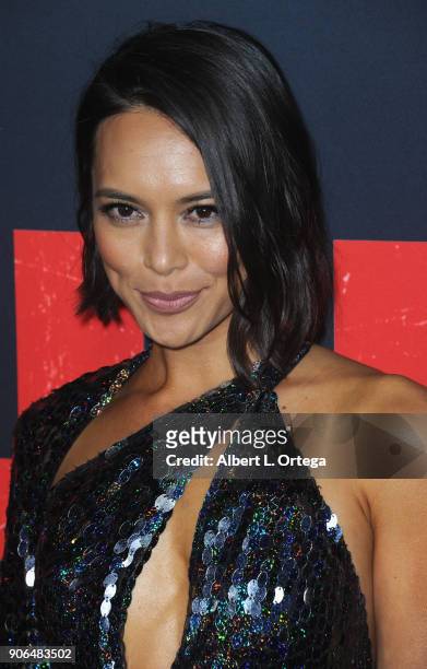Actress Sonya Balmores arrives for the Premiere Of STX Films' "Den Of Thieves" held at Regal LA Live Stadium 14 on January 17, 2018 in Los Angeles,...