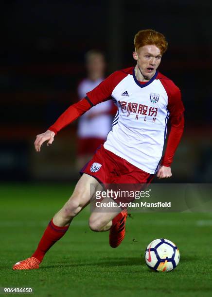Callum Moton of West Brom in action during the FA Youth Cup Fourth Round match between Chelsea and West Bromwich Albion at Aldershot Town Football...