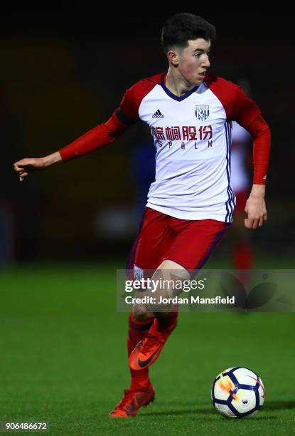 Finn Azaz of West Brom in action during the FA Youth Cup Fourth Round match between Chelsea and West Bromwich Albion at Aldershot Town Football Club...