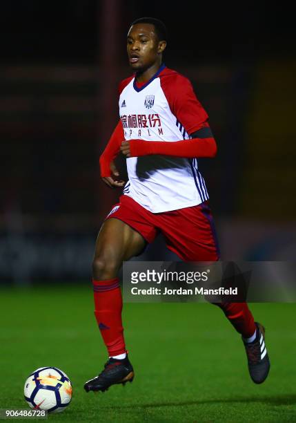 Rekeem Harper of West Brom in action during the FA Youth Cup Fourth Round match between Chelsea and West Bromwich Albion at Aldershot Town Football...