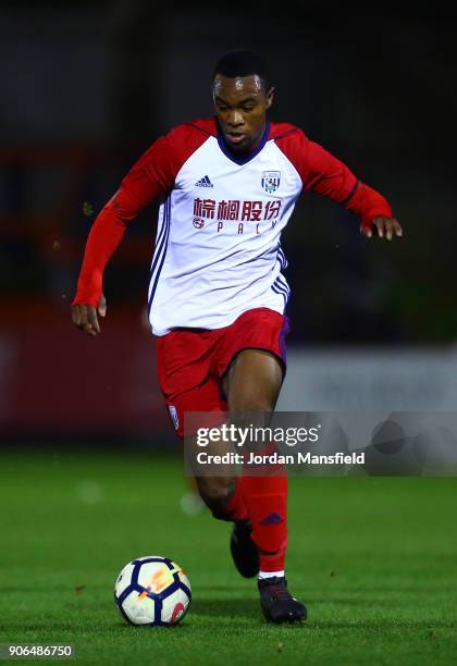 Rekeem Harper of West Brom in action during the FA Youth Cup Fourth Round match between Chelsea and West Bromwich Albion at Aldershot Town Football...