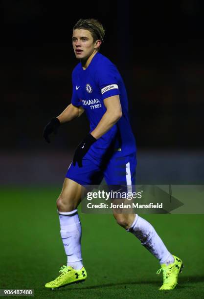 Conor Gallagher of Chelsea in action during the FA Youth Cup Fourth Round match between Chelsea and West Bromwich Albion at Aldershot Town Football...