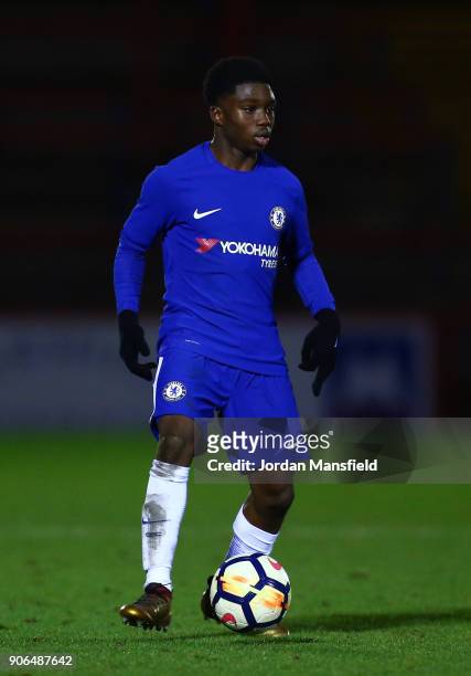Tariq Lamptey of Chelsea in action during the FA Youth Cup Fourth Round match between Chelsea and West Bromwich Albion at Aldershot Town Football...