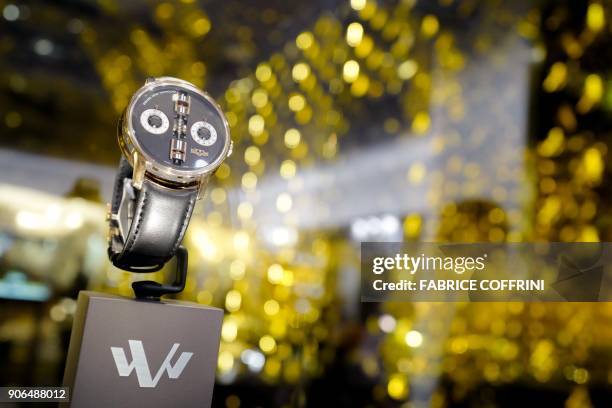 Watch by Swiss manufacturer DeWitt is displayed during the 28th International Fine Watchmaking Exhibition SIHH, on January 18, 2018 in Geneva. The...