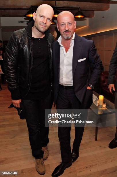 Director Marc Forster and designer Domenico Vacca attend the Domenico Vacca Spring 2010 presentation at the Soho House on September 12, 2009 in New...