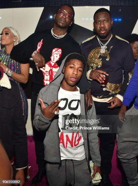 Keyshia Kaoir, Gucci Mane, NBA Young Boy and Pierre 'Pee' Thomas attend Keyshia Kaoir's Birthday Celebration at Gold Room on January 14, 2018 in...