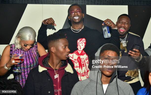 Keyshia Kaoir, Gucci Mane, NBA Young Boy and Pierre 'Pee' Thomas attend Keyshia Kaoir's Birthday Celebration at Gold Room on January 14, 2018 in...