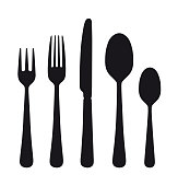 The contours of the cutlery. Spoon, knife, forks.