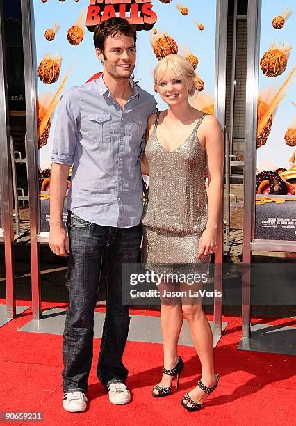 Actor Bill Hader and actress Anna Faris attend the premiere of "Cloudy With A Chance Of Meatballs" at Mann Village Theatre on September 12, 2009 in...