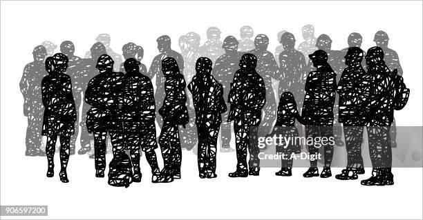 grey scribble silhoutte crowd - large group portrait stock illustrations