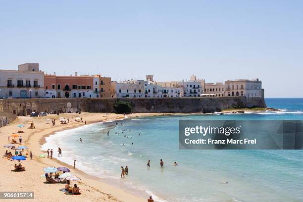 beach in the old town of gallipoli,salento, apulia, italy - puglia italy stock pictures, royalty-free photos & images