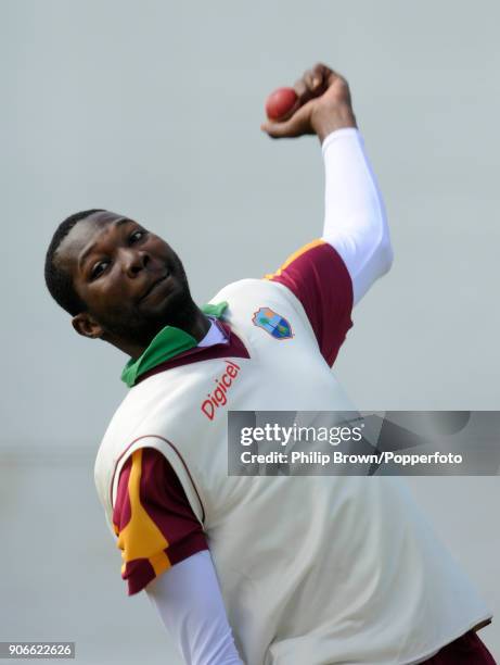 Sulieman Benn of West Indies bowling in the nets during a training session before the 2nd Test match between England and West Indies at the Riverside...