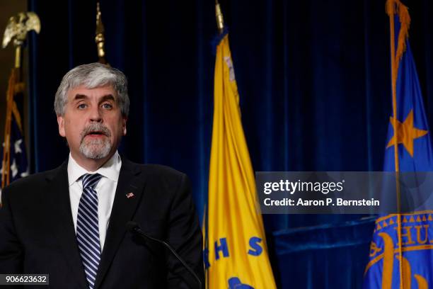 January 18: Acting Secretary Eric Hargan speaks at a news conference announcing a new division on Conscience and Religious Freedom at the Department...