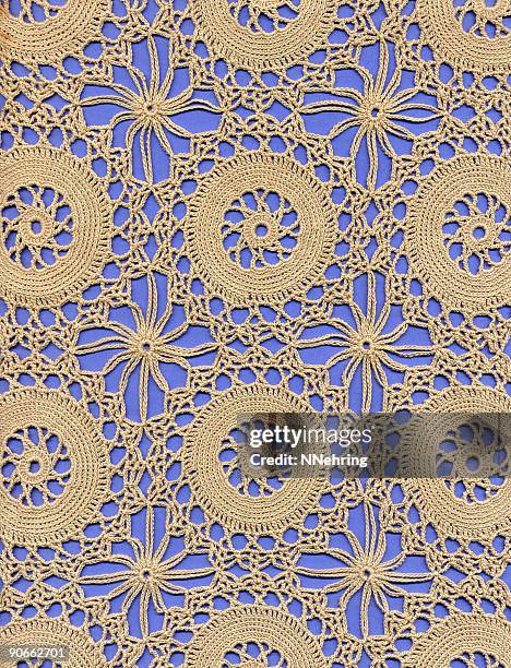 crochet lace ground with circles - lace textile stockfoto's en -beelden