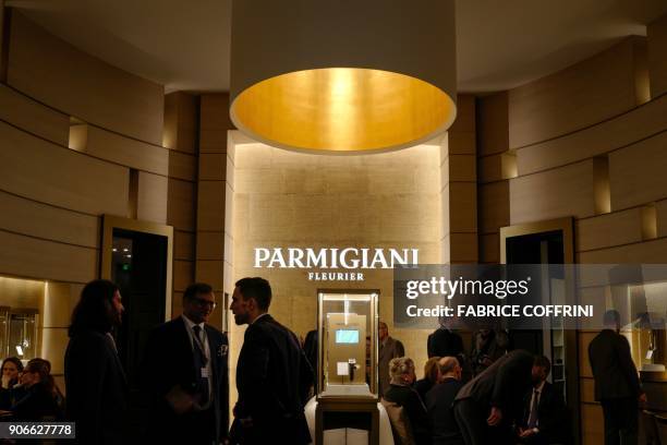 Picture taken on January 18, 2018 shows the stand of Swiss watchmaker Parmigiani Fleurier during the 28th International Fine Watchmaking Exhibition...