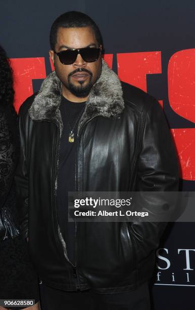 Rapper/actor Ice Cube arrives for the Premiere Of STX Films' "Den Of Thieves" held at Regal LA Live Stadium 14 on January 17, 2018 in Los Angeles,...