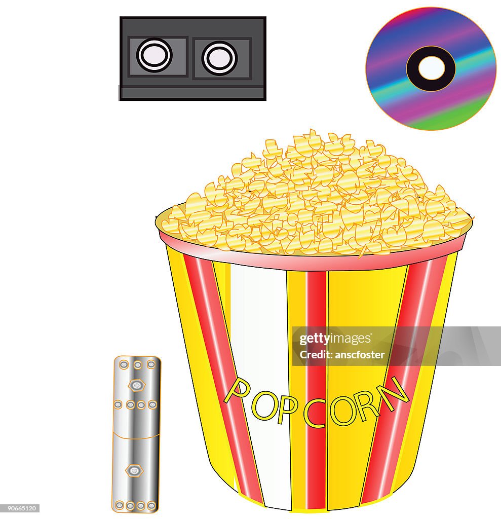 Dvd, VHS, popcorn , and remote - VECTORS
