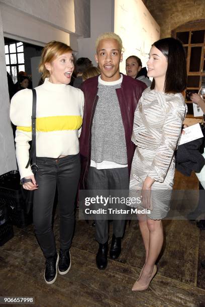 Franziska Weisz, Jerry Hoffmann and Lisa-Marie Koroll during the Marina Hoermanseder Defile during 'Der Berliner Salon' AW 18/19 at Von Greifswald on...